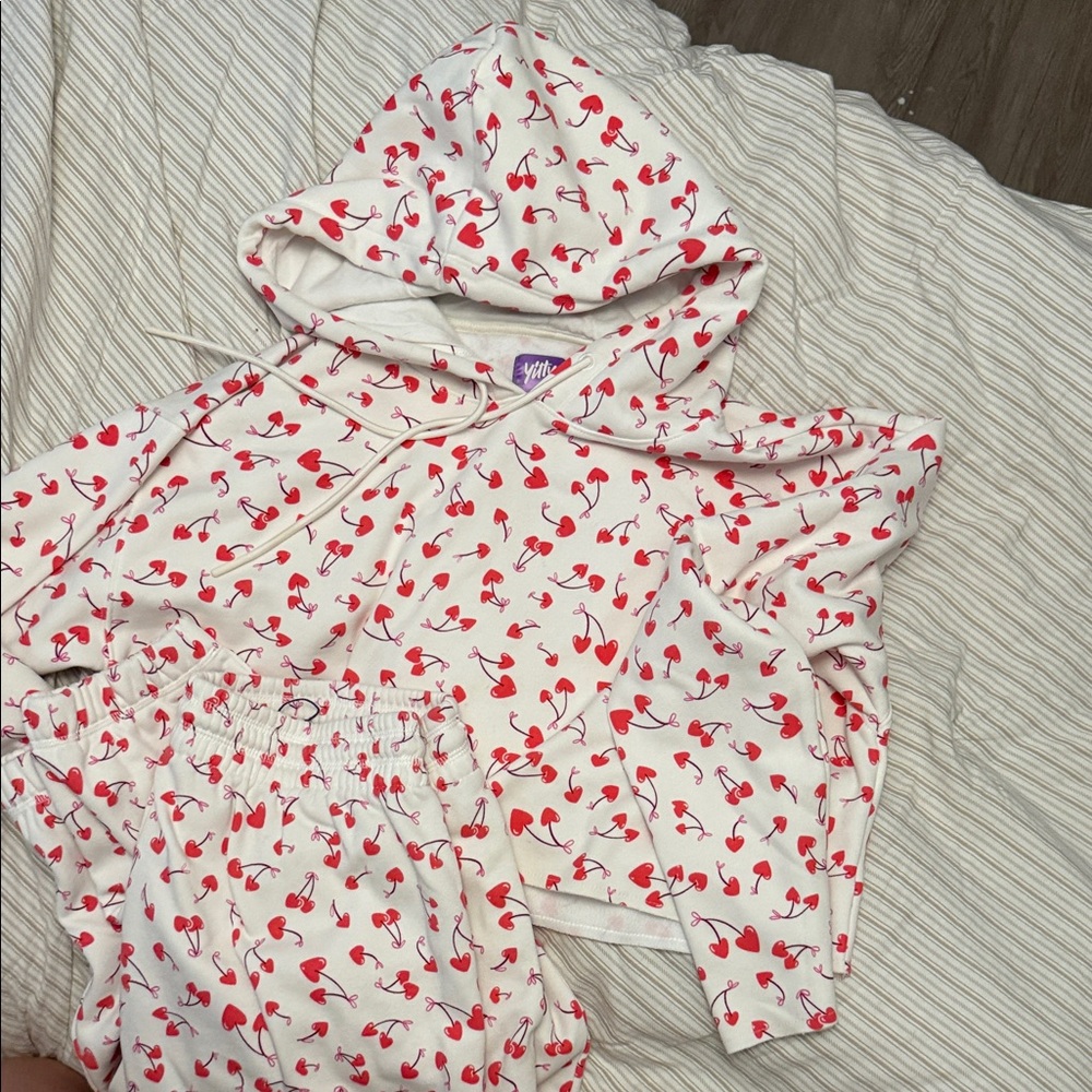 Fabletics cozy Cherry Print Hoodie and jogger pants Set